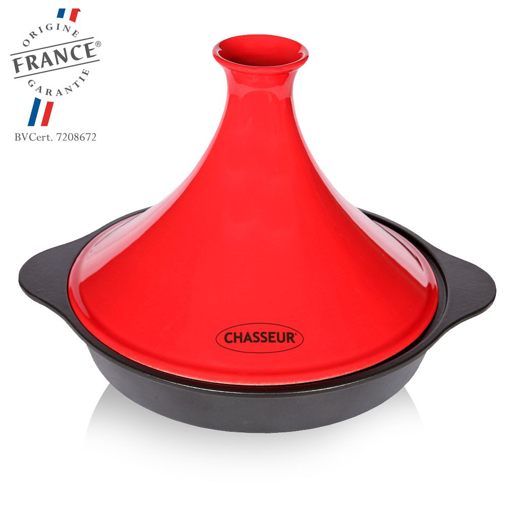 Chasseur French Enameled Cast Iron 16 Wok with Glass Lid - Red