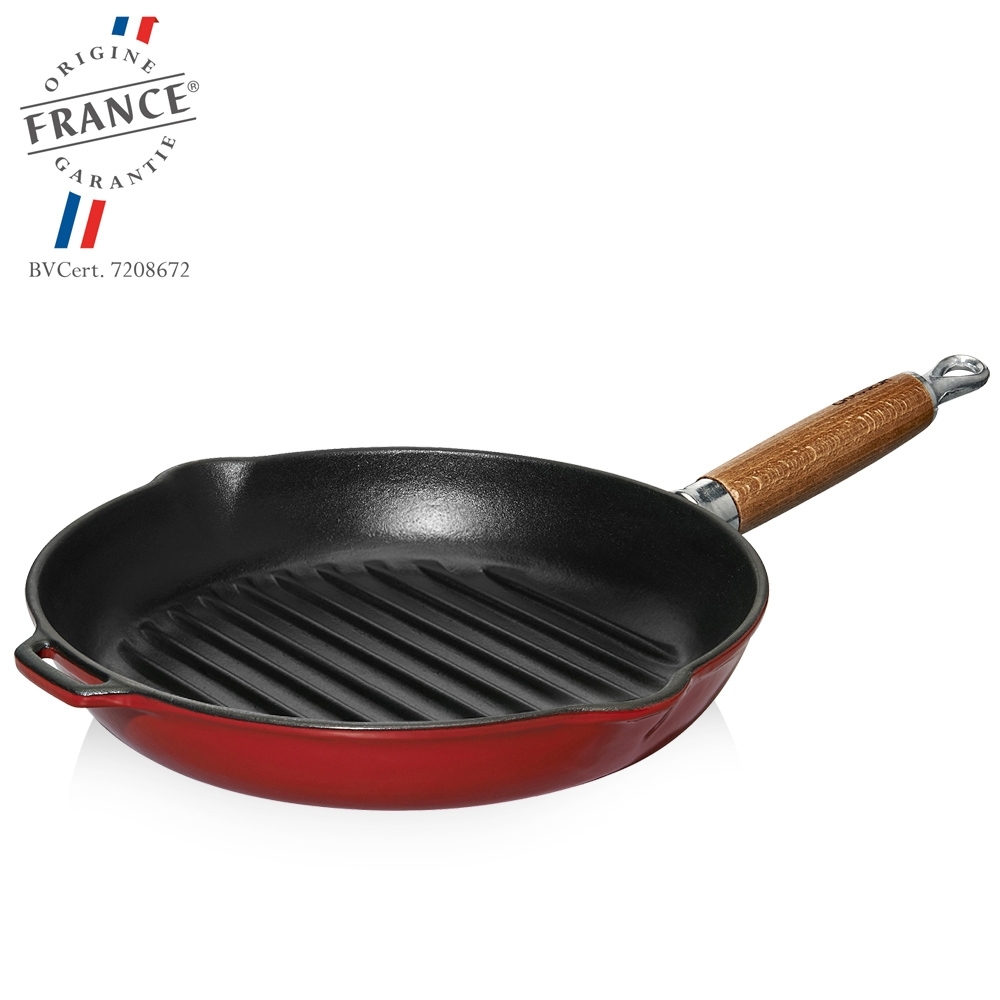Chasseur - Grill pan with wooden handle 28 cm | Red Chasseur - Grill pan with wooden handle 28 cm | Red