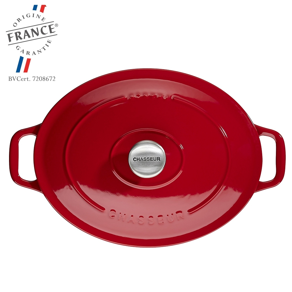 Chasseur French Enameled Cast Iron 11-inch Oval Casserole, Red